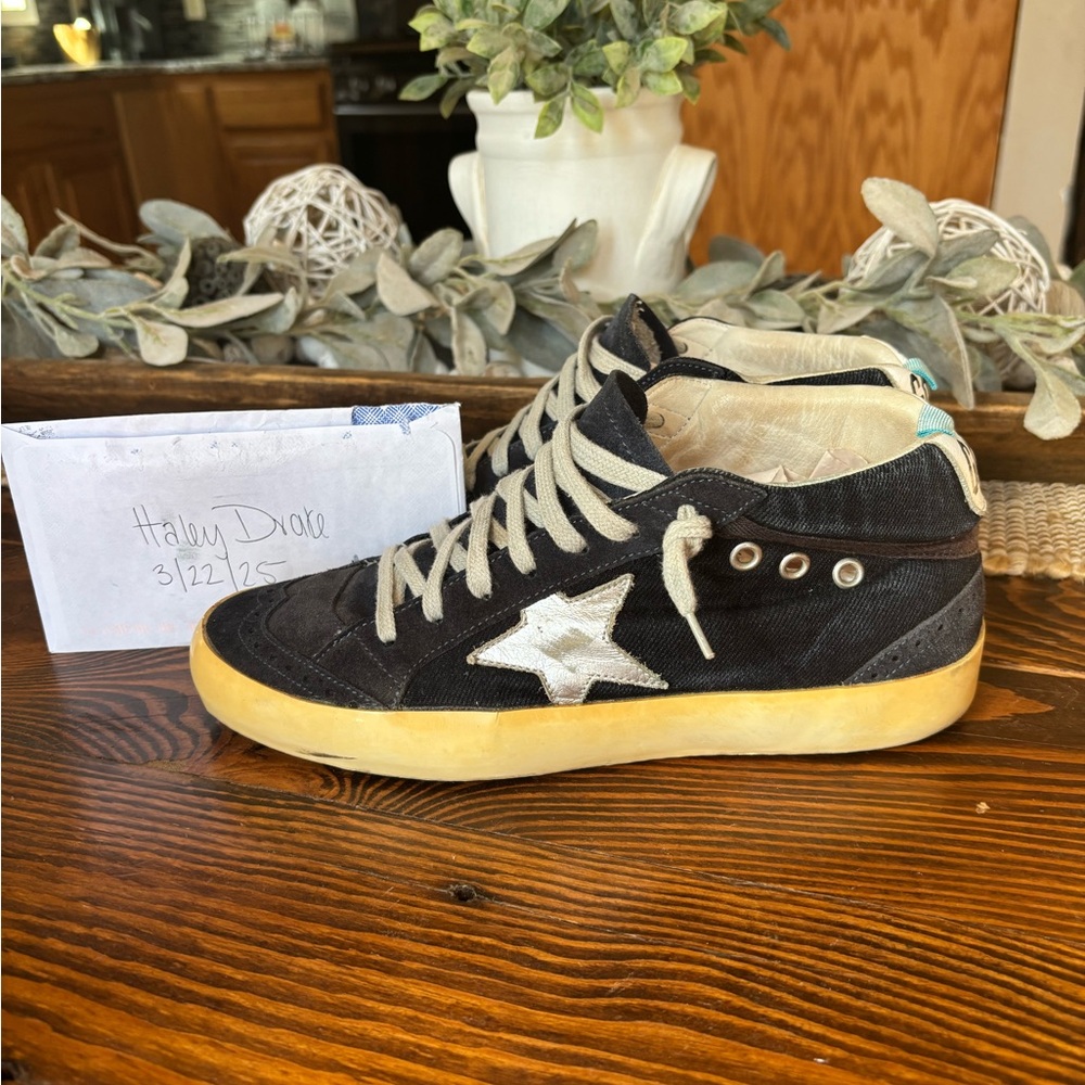 Golden Goose Mid Star High Top Sneakers in dark denim and suede size 8